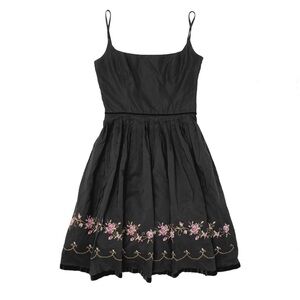 Vintage 90s ABS Evening Black Pleated Floral Cross Stitch Square Neck Dress